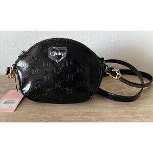 Juicy Couture Effortless Crossbody Bag Black Patent Heart Logo NWT